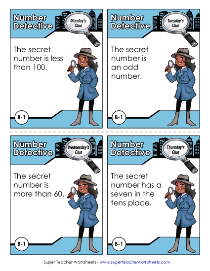 B1 - Seventy-Three Free Number Detective Worksheet