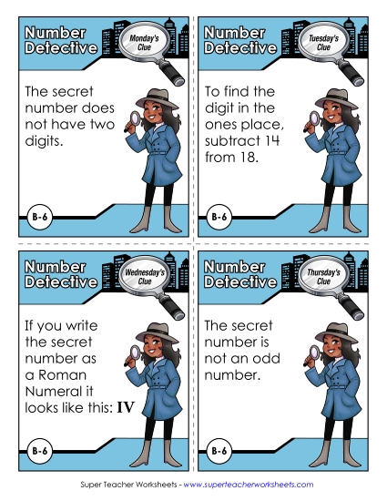 B6 - Four Number Detective Worksheet