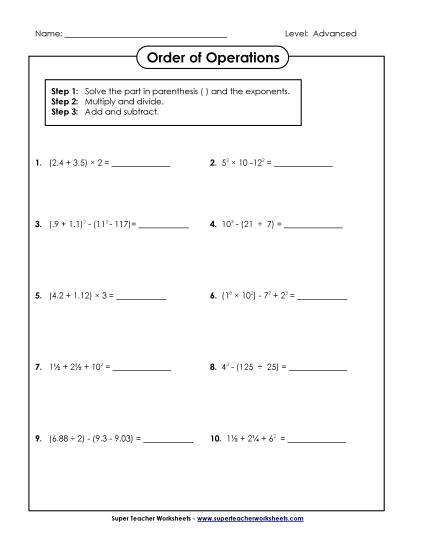 Preview image for Advanced Order of Operations