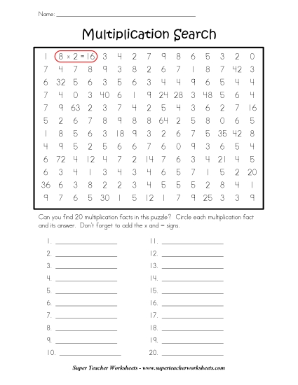 Preview image for Multiplication Search Puzzle