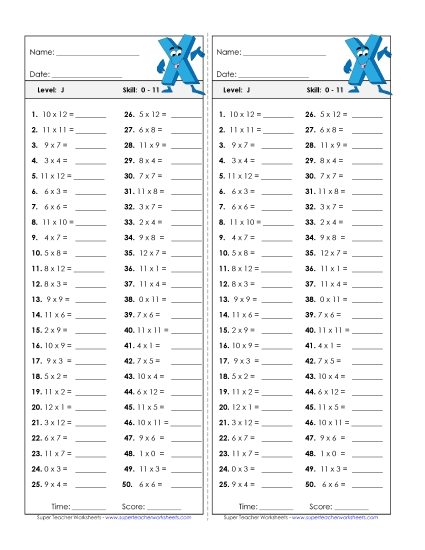 Preview image for Multiplication Timed Quiz 0 - 11