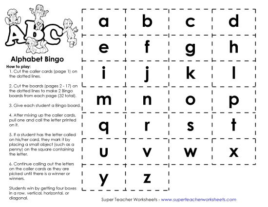 Alphabet Bingo Worksheet
