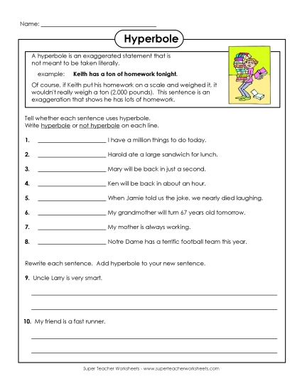 Hyperbole Worksheet Worksheet