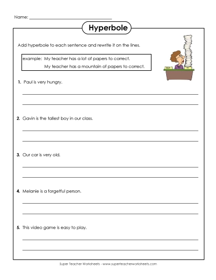Writing Hyperbole Worksheet