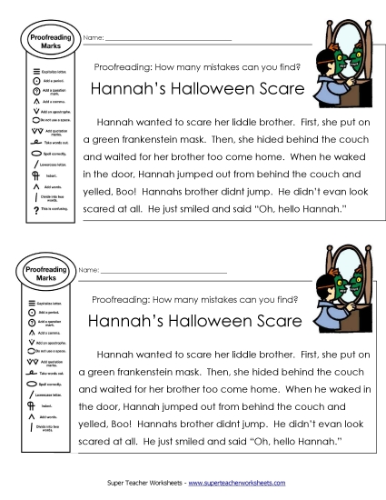 Halloween Scare Editing Worksheet