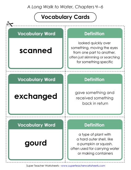 New Vocabulary Cards (Chapters 4–6) Worksheet