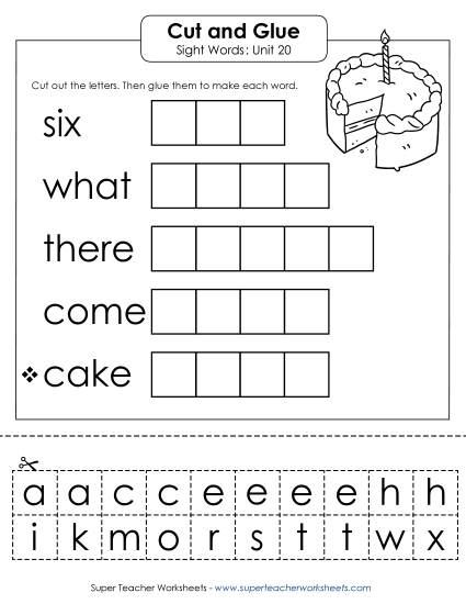 Cut-and-Glue (Unit 20) Sight Words Worksheet