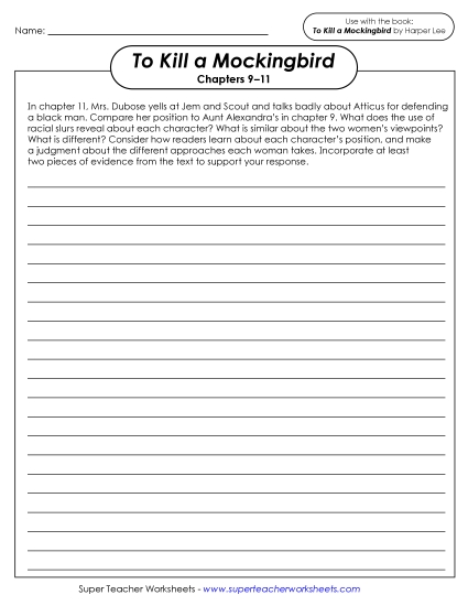 New Writing Prompt: Mrs. Dubose vs. Aunt Alexandra Worksheet New Writing Prompt: Mrs. Dubose vs. Aunt Alexandra Worksheet