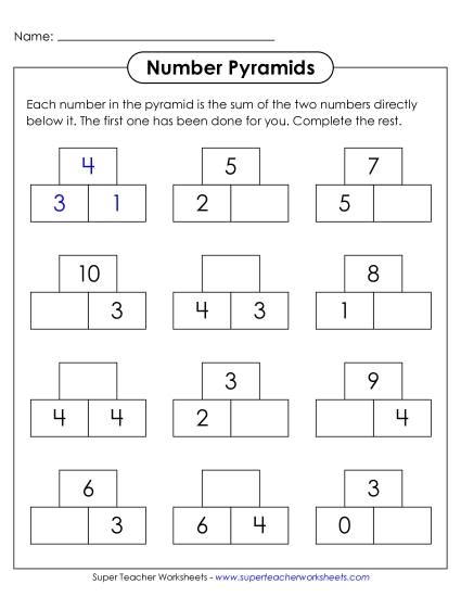 aSums to 10: Number Pyramids