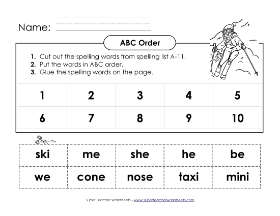 ABC Order: Cut-Glue (A-11) Spelling A Worksheet