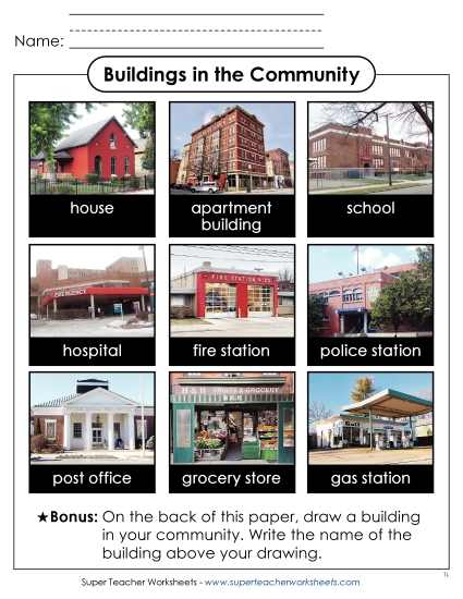 New Buildings in the Community Anchor Chart Worksheet