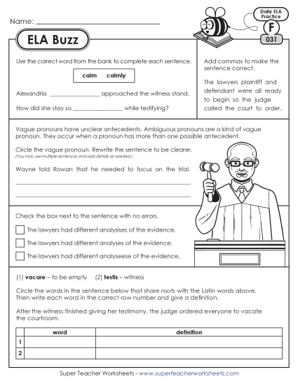New 6th Grade ELA Buzz: Week 7<br>Worksheets 31 through 35 Worksheet New 6th Grade ELA Buzz: Week 7<br>Worksheets 31 through 35 Worksheet