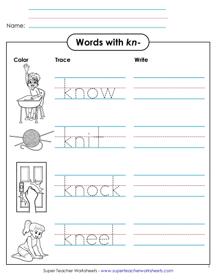 New Trace & Write: Kn- Words Worksheet New Trace & Write: Kn- Words Worksheet