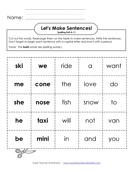 Let\'s Build Sentences (A-11) Spelling A Worksheet