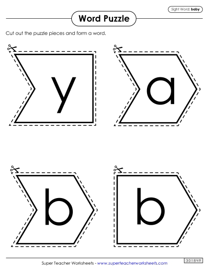 Word Puzzle: Baby Sight Words Individual Worksheet