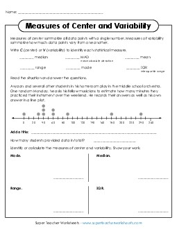 New Measures of Center & Variability Worksheet Worksheet