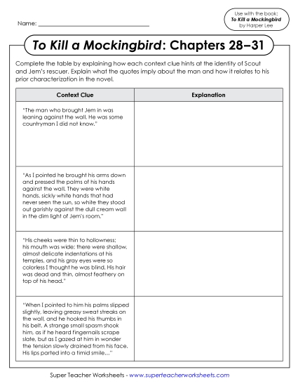 New Context Clues: Quotes and Characterization Worksheet