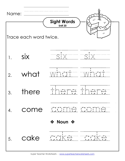 Trace Twice (Unit 20) Sight Words Worksheet