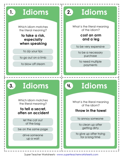 New Idioms Task Cards Worksheet
