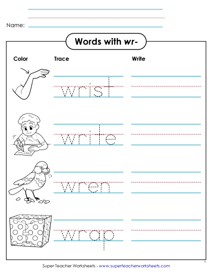 New Color, Trace, and Write (wr- Words) Worksheet New Color, Trace, and Write (wr- Words) Worksheet