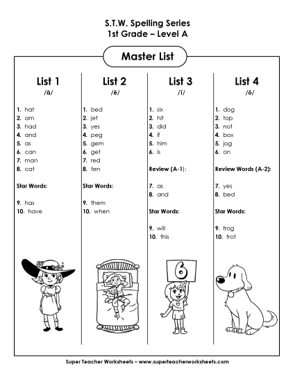 Spelling Grade 1 Master Lists Spelling A Worksheet