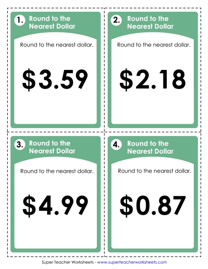 Task Cards: Rounding to Nearest Dollar Worksheet