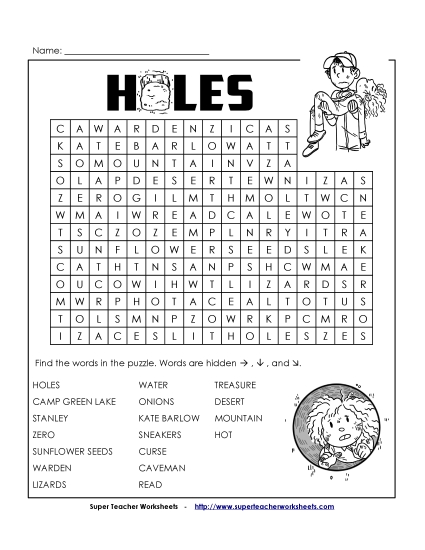 Word Search Book Holes Worksheet