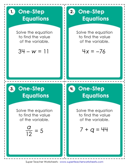 Preview image for One-Step Equations  (All Operations, Positive & Negative Numbers)