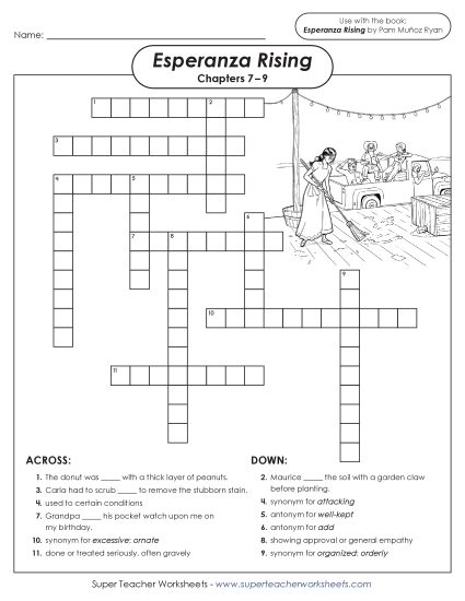 New Vocabulary Crossword for Chapters 7–9 <br>(Esperanza Rising) Worksheet New Vocabulary Crossword for Chapters 7–9 <br>(Esperanza Rising) Worksheet