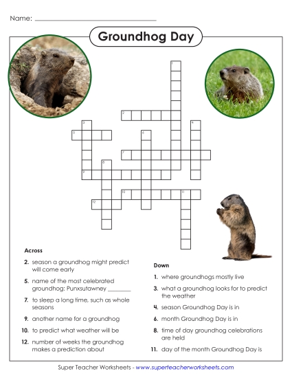 New Groundhog Day Crossword Worksheet
