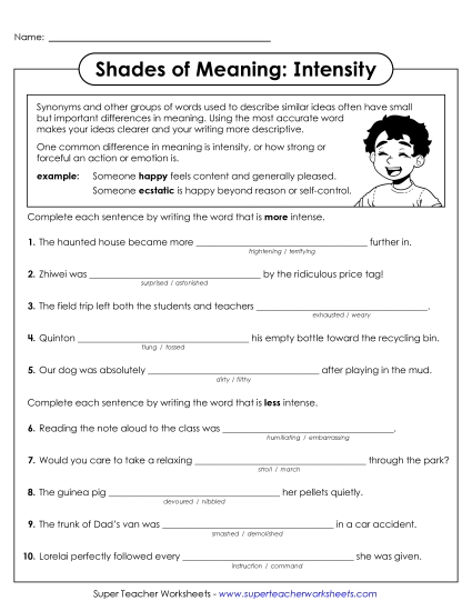 New Intensity: Complete the Sentence Worksheet New Intensity: Complete the Sentence Worksheet