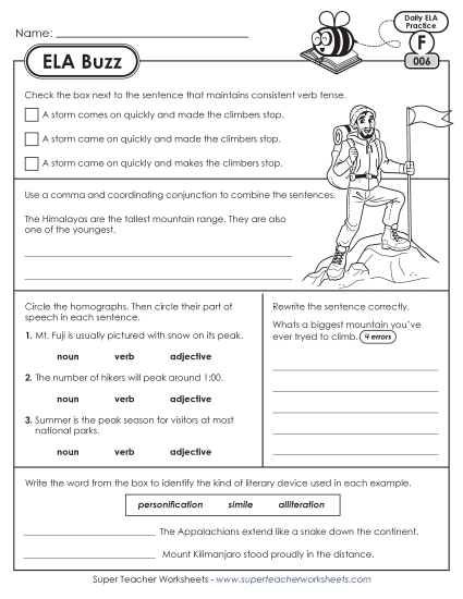New 6th Grade ELA Buzz: Week 2<br>Worksheets 6 through 10 Worksheet New 6th Grade ELA Buzz: Week 2<br>Worksheets 6 through 10 Worksheet