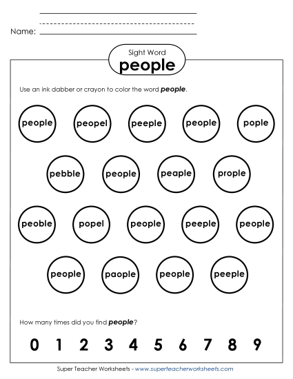 Dab or Color: People Sight Words Individual Worksheet