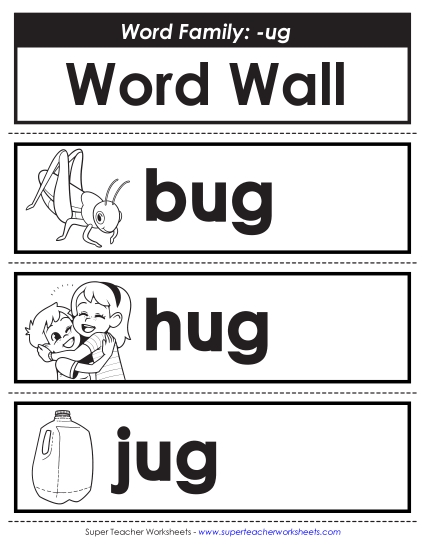 New Word Wall: -ug Words Worksheet New Word Wall: -ug Words Worksheet