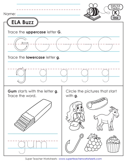 New Kindergarten ELA Buzz: Week 12<br>Worksheets 56 through 60 Worksheet