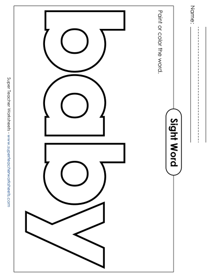 Paint or Color: Baby Sight Words Individual Worksheet