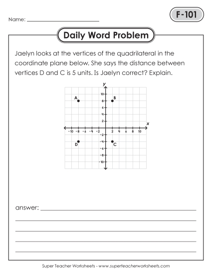 New Daily Word Problems<BR>F-101 through F-105 Worksheet