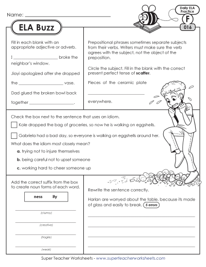 New 6th Grade ELA Buzz: Week 4<br>Worksheets 16 through 20 Worksheet New 6th Grade ELA Buzz: Week 4<br>Worksheets 16 through 20 Worksheet