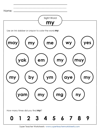 Dab or Color: My Sight Words Individual Worksheet