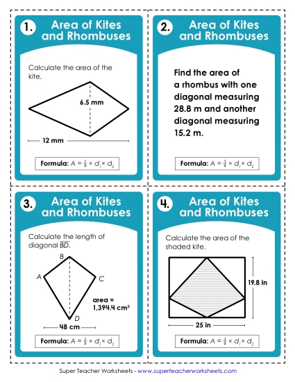 aTask Cards: Area of Kites & Rhombuses (Advanced)