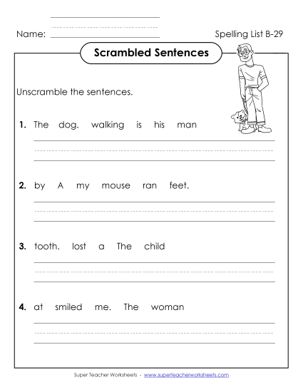 Scrambled Sentences (B-29) Spelling B Worksheet