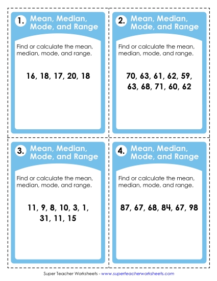 Mean, Median, Mode, and Range Task Cards Mean Median Mode Range Worksheet