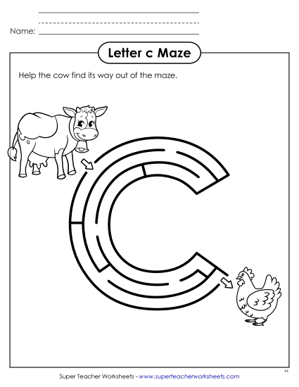 New Lowercase Letter c Maze Worksheet