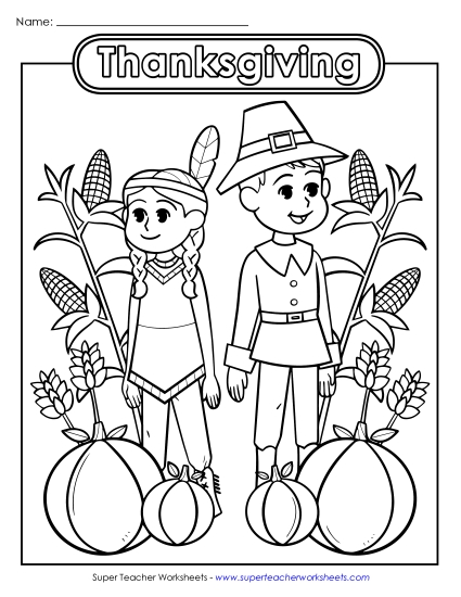 Preview image for Coloring Page:  Thanksgiving Kids