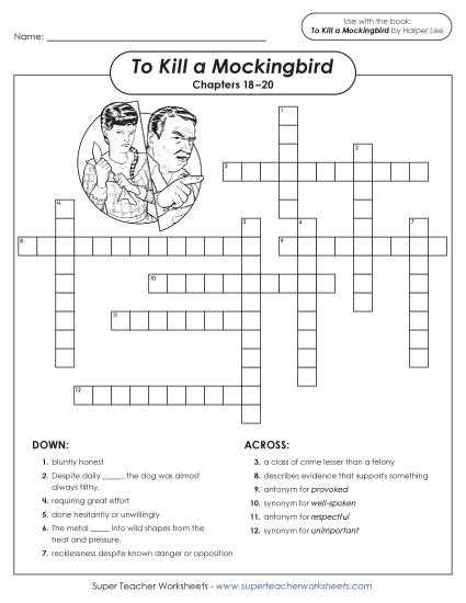 New Vocabulary Crossword for Chapters 18–20 Worksheet