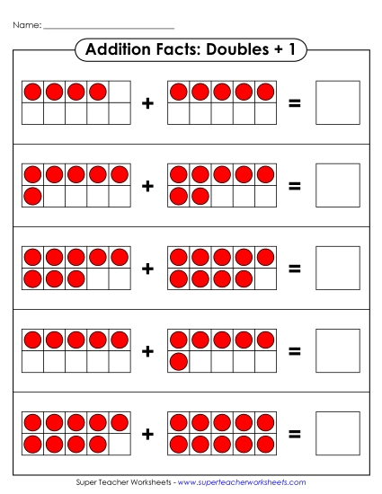 Ten Frames - Doubles +1 Addition Worksheet