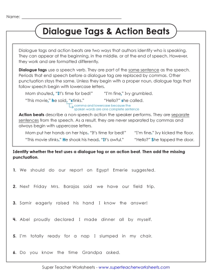 7th Grade Printable PDF ELA Reading and Writing Dialogue Learning Exercise 7th Grade Printable PDF ELA Reading and Writing Dialogue Learning Exercise