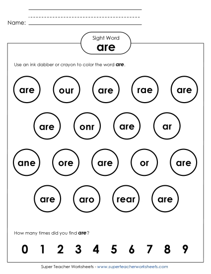 Dab or Color: Are Sight Words Individual Worksheet