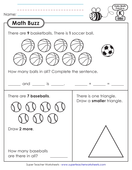 New Kindergarten Math Buzz: Week 18<br>Worksheets 86 through 90 Worksheet