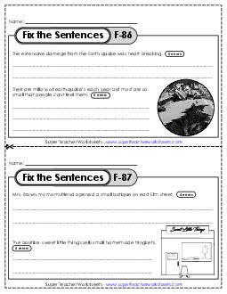 New Fix the Sentences F-86 through F-90 Worksheet